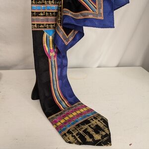 Vintage Silk Necktie Pocket Square Set Success Blue Art Deco